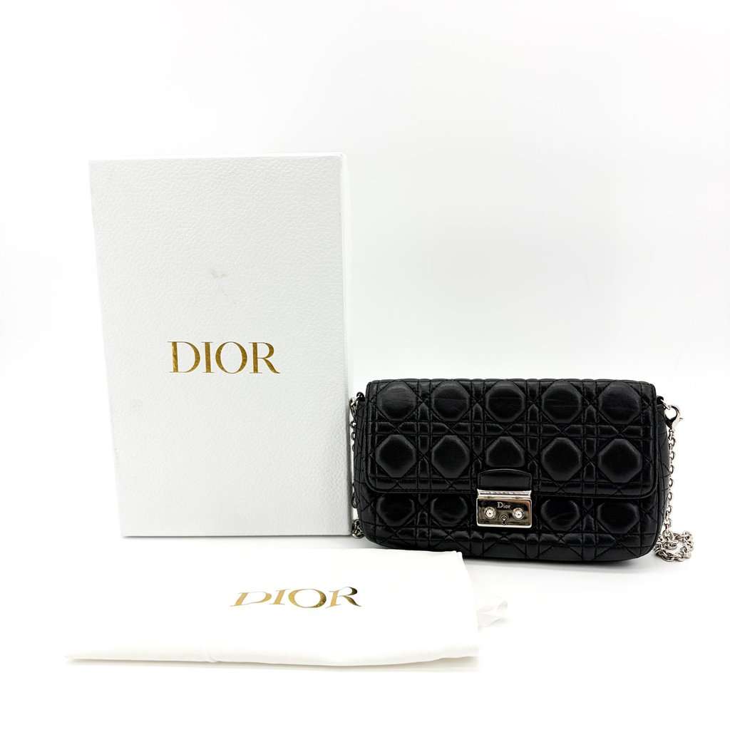 Dior Miss Dior Promenade Lambskin Pouch Black Silver Hardware Black Leather Good - Back View
