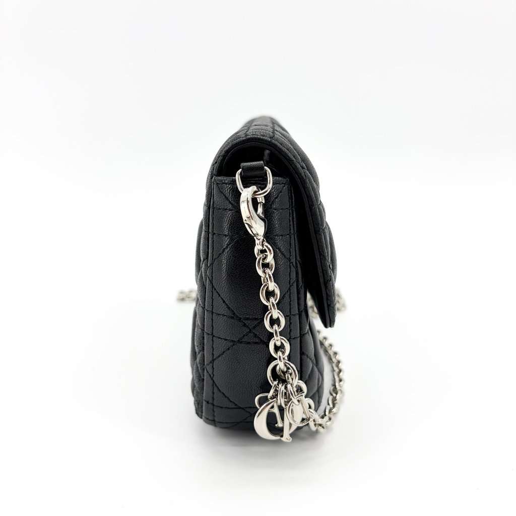 Dior Miss Dior Promenade Lambskin Pouch Black Silver Hardware Black Leather Good - Model View