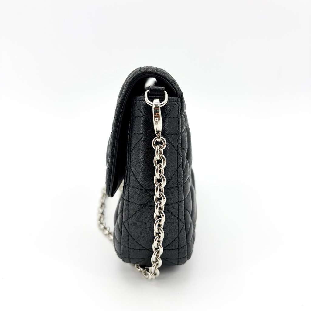 Dior Miss Dior Promenade Lambskin Pouch Black Silver Hardware Black Leather Good - Box View