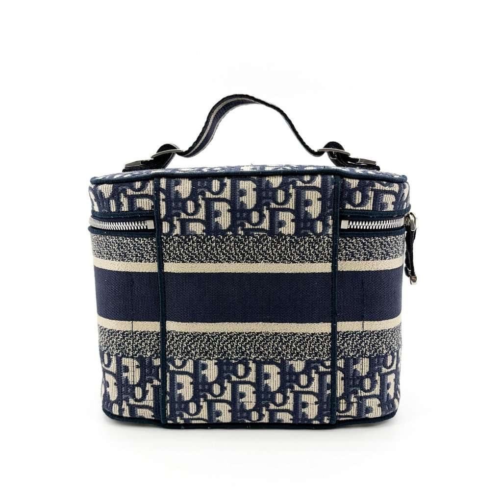 Dior Travel Vanity Case Blue Oblique Embroidered Canvas Beige Canvas Very good - Inside View
