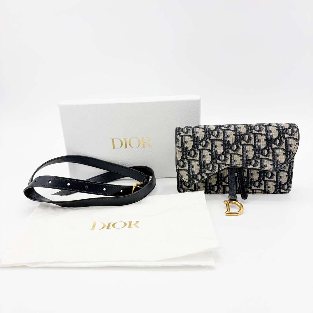 Dior Saddle Slim Pouch Blue Oblique Jacquard Beige Jacquard Very good - Back View
