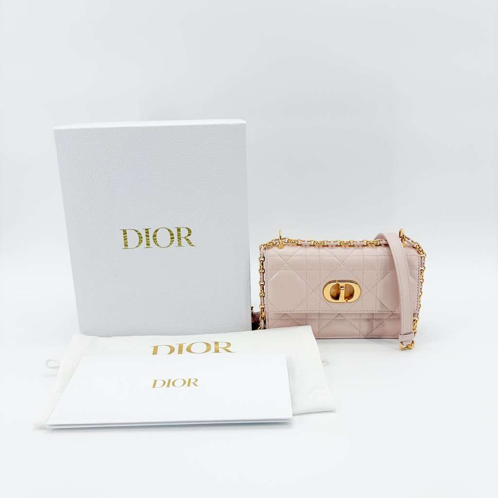 Dior Caro Chain Pouch Rose de Vent Cannage Calfskin Pink Leather Very good - Back View