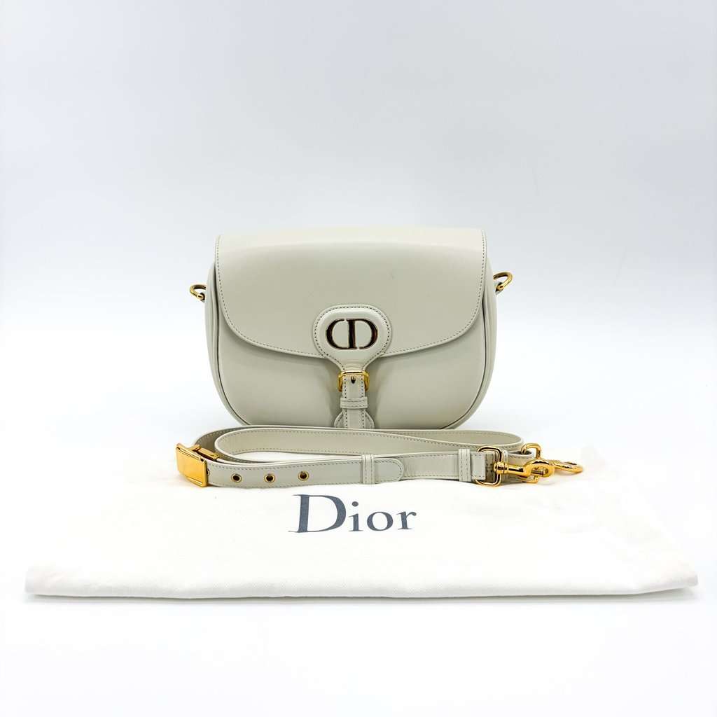 Dior Medium Bobby Bag Latte Box Calfskin Gold Hardware White Leather Very good - Back View