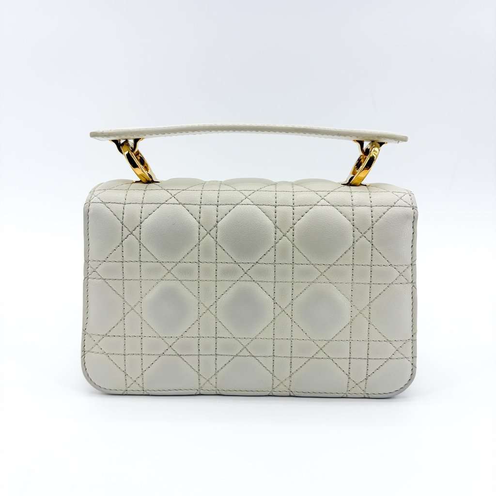 Dior Micro Caro Bag White Canage Calfskin Gold Leather Very good - Inside View