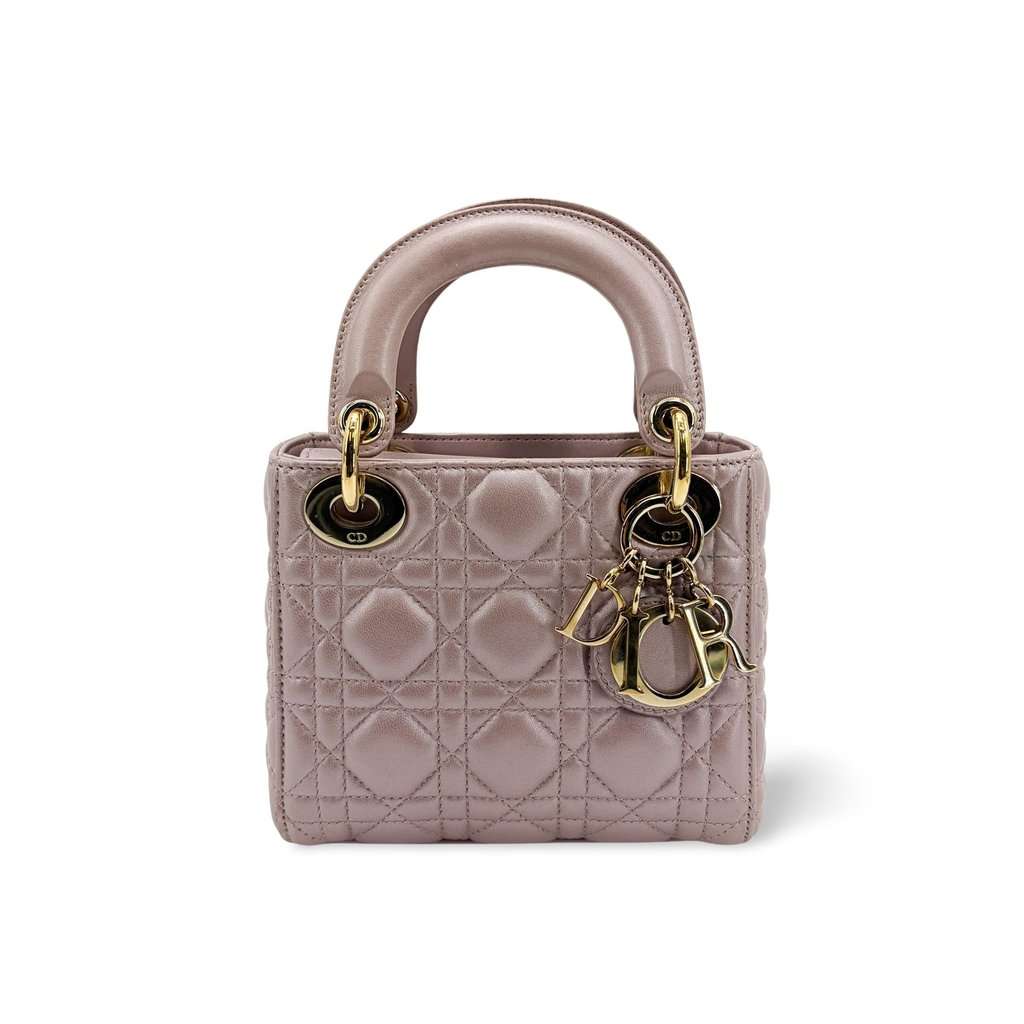 Dior Mini Lady Dior Bag Antique Pink Lambskin Gold Hardware Gold Leather Very good - Front View