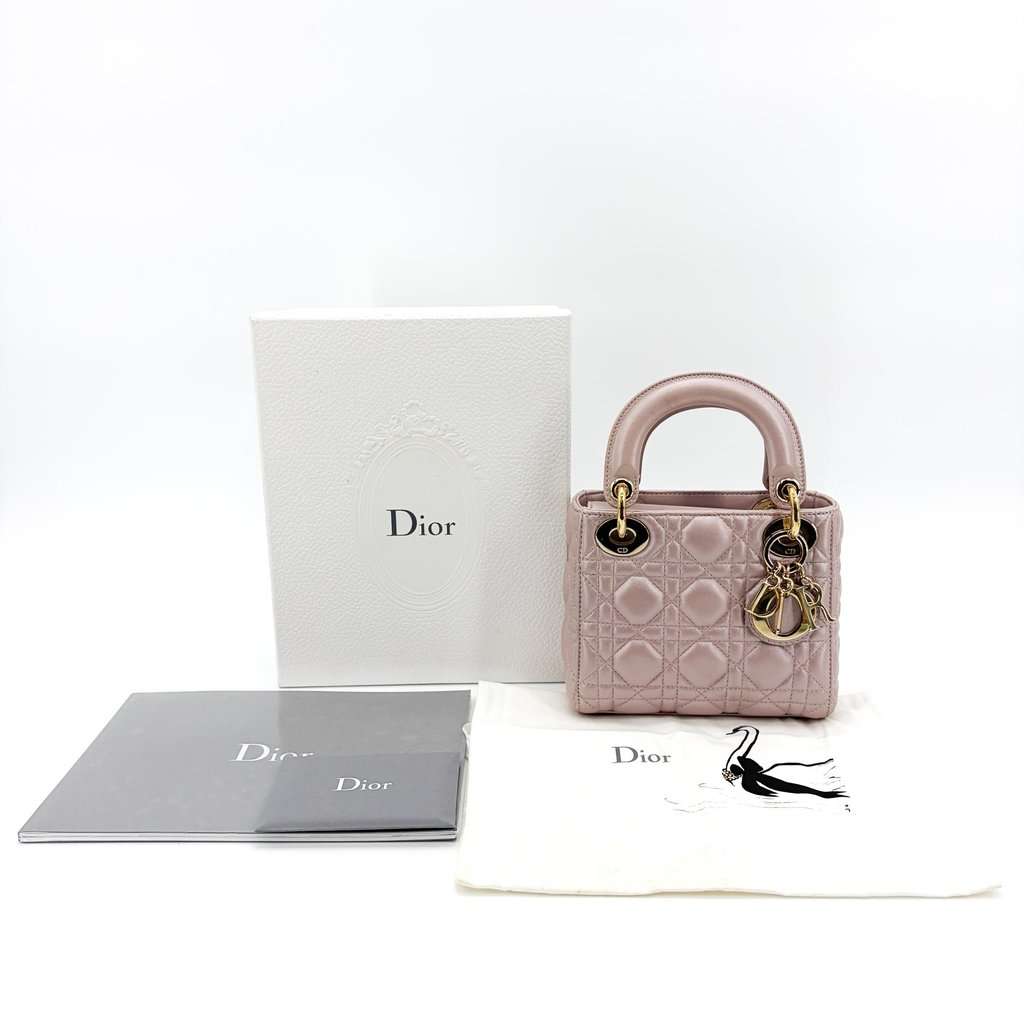 Dior Mini Lady Dior Bag Antique Pink Lambskin Gold Hardware Gold Leather Very good - Back View
