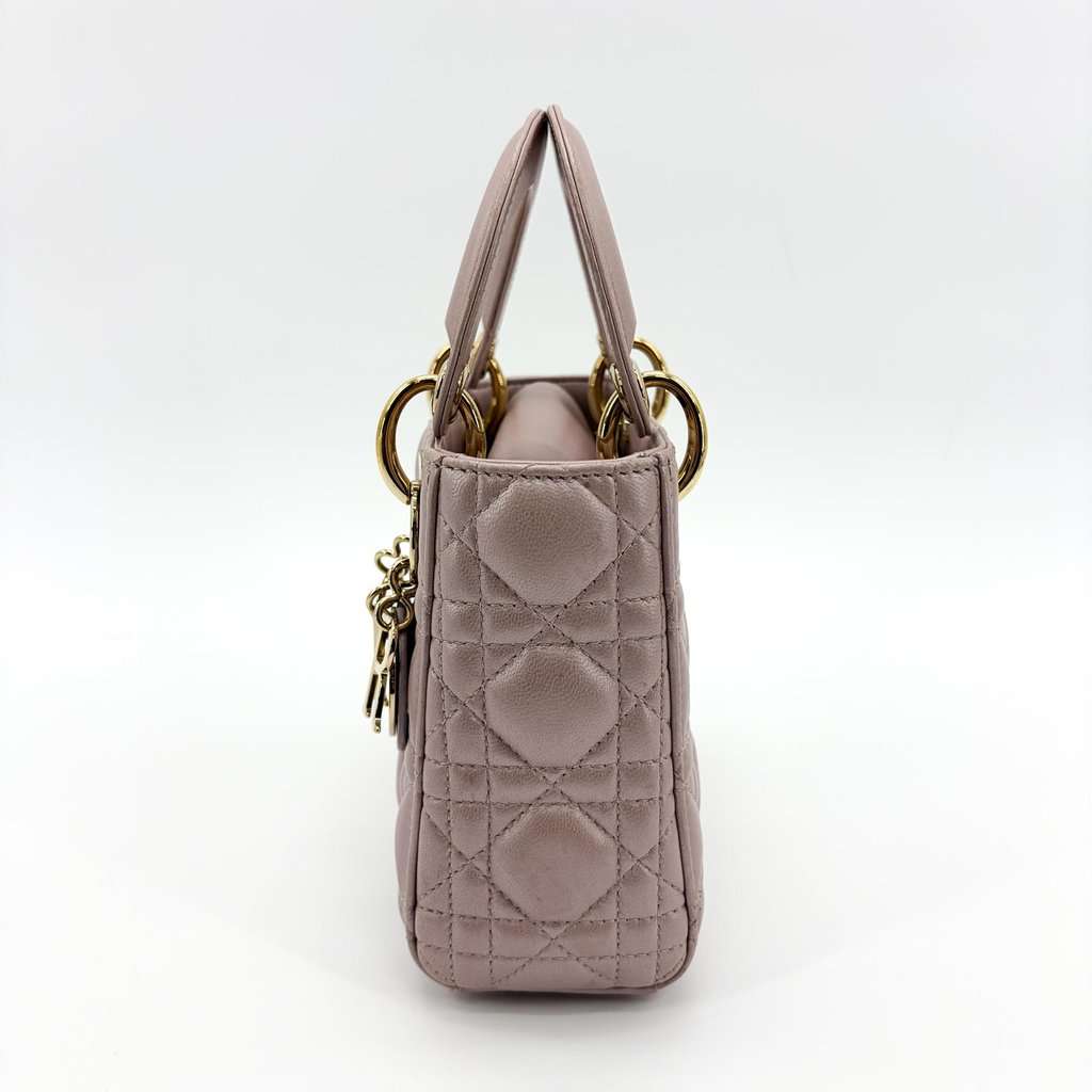 Dior Mini Lady Dior Bag Antique Pink Lambskin Gold Hardware Gold Leather Very good - Model View