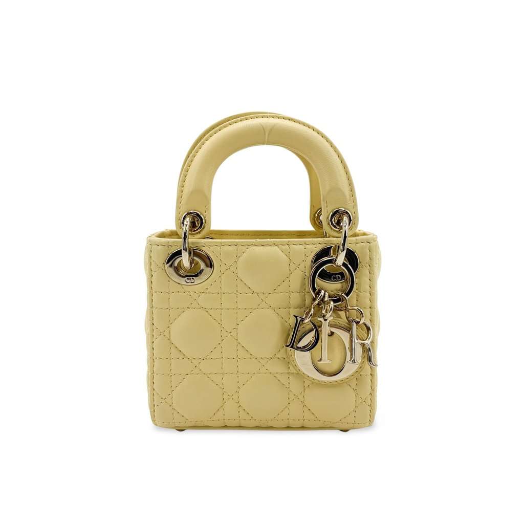 Dior Micro Lady Dior Bag Pastel Yellow Yellow Leather Very good - Front View
