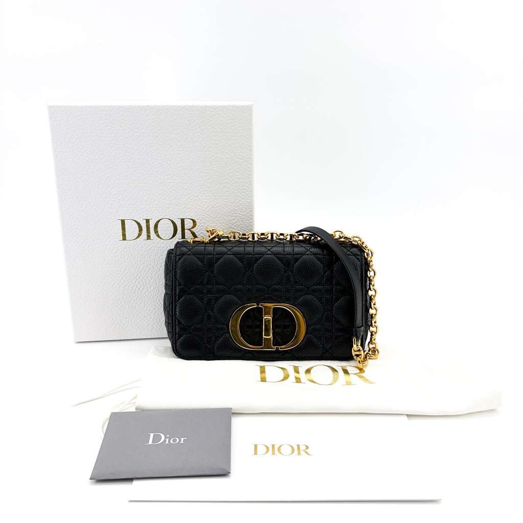 Dior Medium Caro Bag Black Cannage Calfskin Gold Hardware Black Leather Very good - Back View