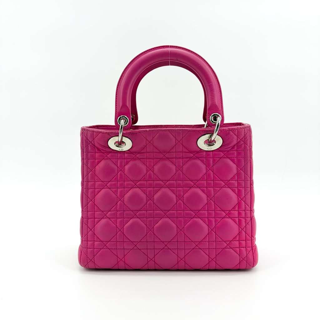 Dior Lady Dior Medium Bag Fuchsia Lambskin Silver Pink Leather Good - Inside View