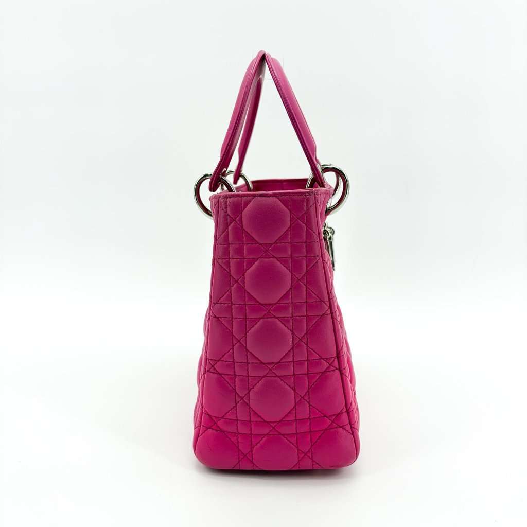 Dior Lady Dior Medium Bag Fuchsia Lambskin Silver Pink Leather Good - Box View
