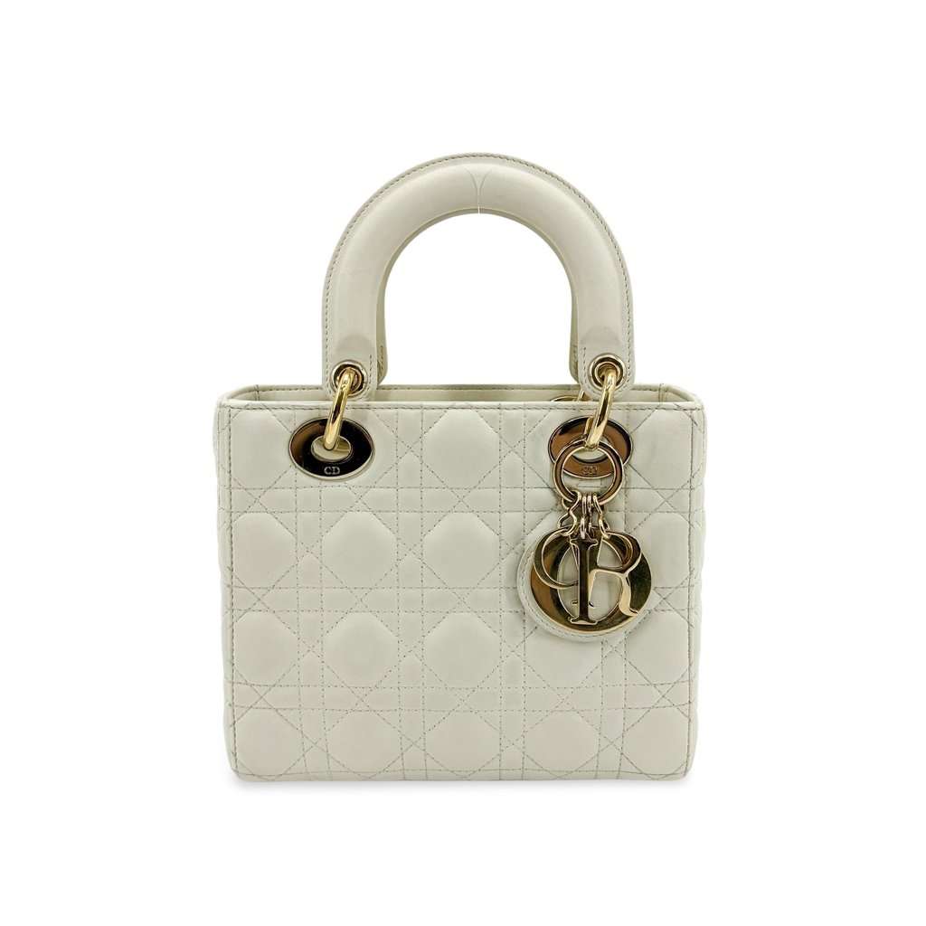 Dior Lady Dior Small Bag Latte Lambskin Gold Hardware Gold Leather Very good - Front View