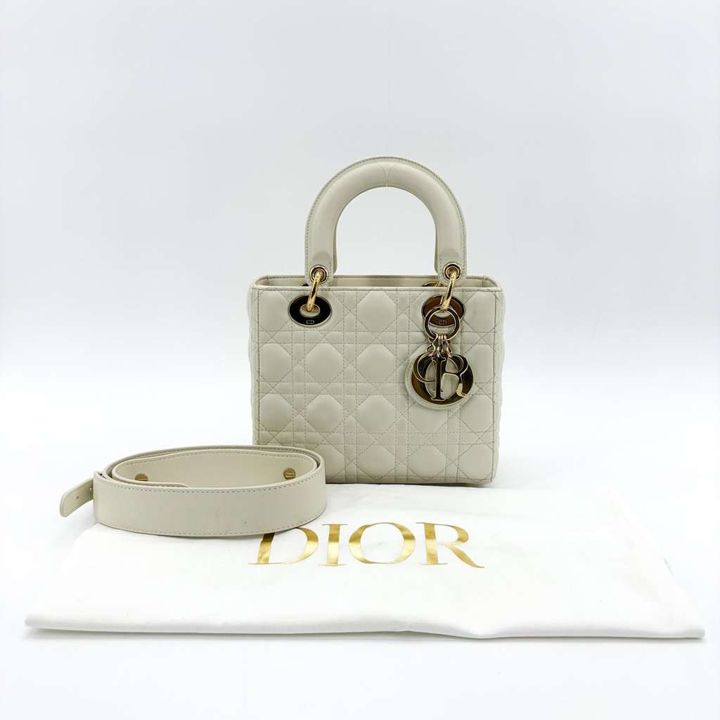 Dior Lady Dior Small Bag Latte Lambskin Gold Hardware Gold Leather Very good - Back View