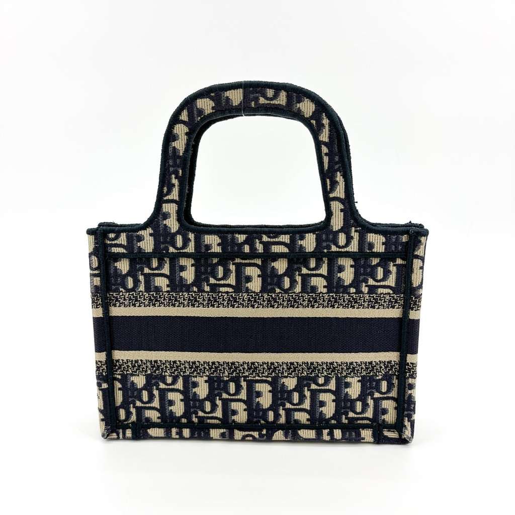 Dior Mini Book Tote Blue Oblique Beige Leather Good - Inside View