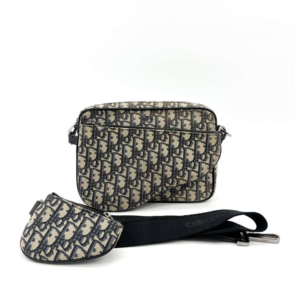 Dior Saddle Messenger Bag Beige Black Oblique Jacquard Beige Jacquard Good - Back View