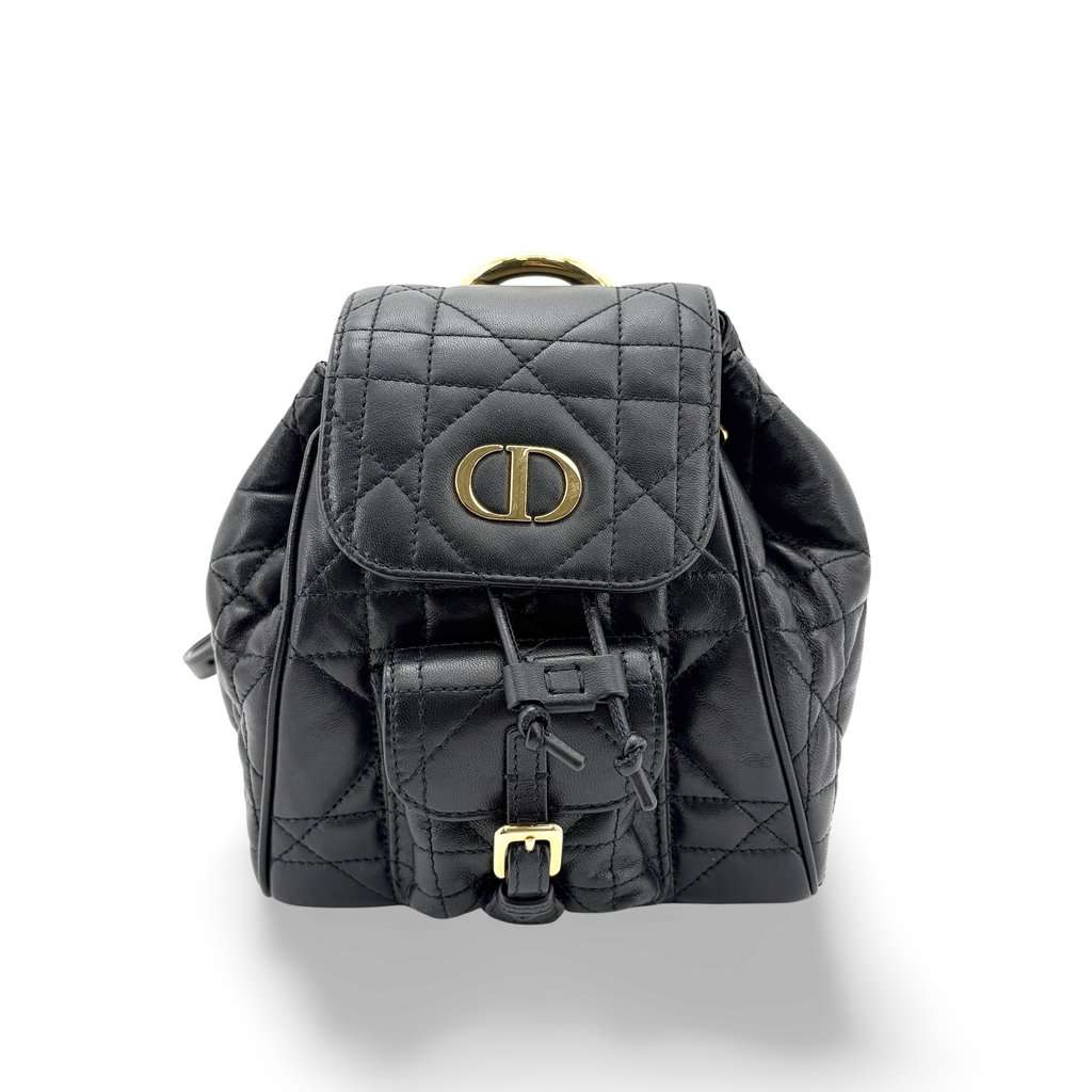 Dior Small Caro Backpack Black Gold Hardware Black Leather Very good - Front View