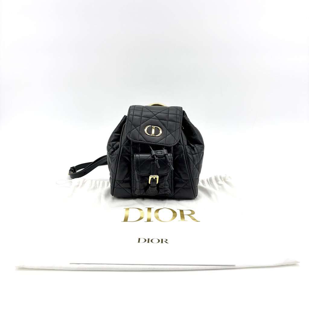 Dior Small Caro Backpack Black Gold Hardware Black Leather Very good - Back View