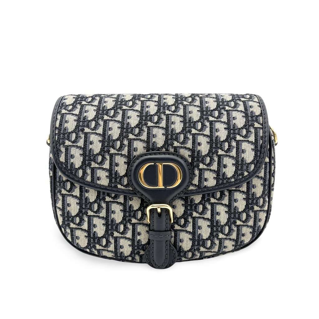 Dior Small Bobby Bag Blue Oblique Jacquard Beige Jacquard Very good - Front View