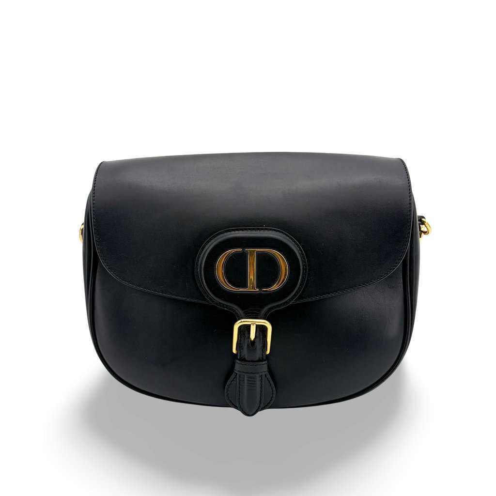 Dior Bobby Medium Bag Black Box Calfskin Black Leather Good - Front View