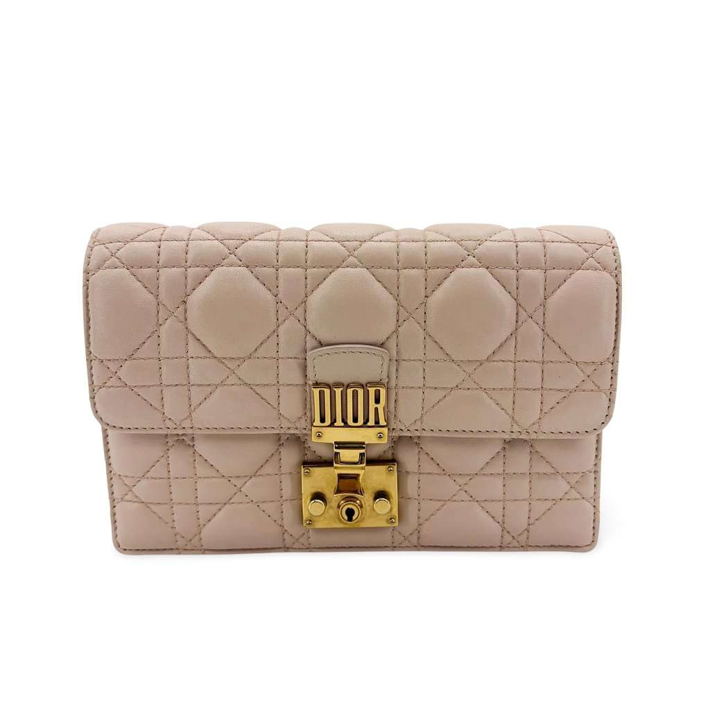 Dior Addict Cannage Flap Bag Pink Beige Gold Hardware Beige Leather Good - Front View