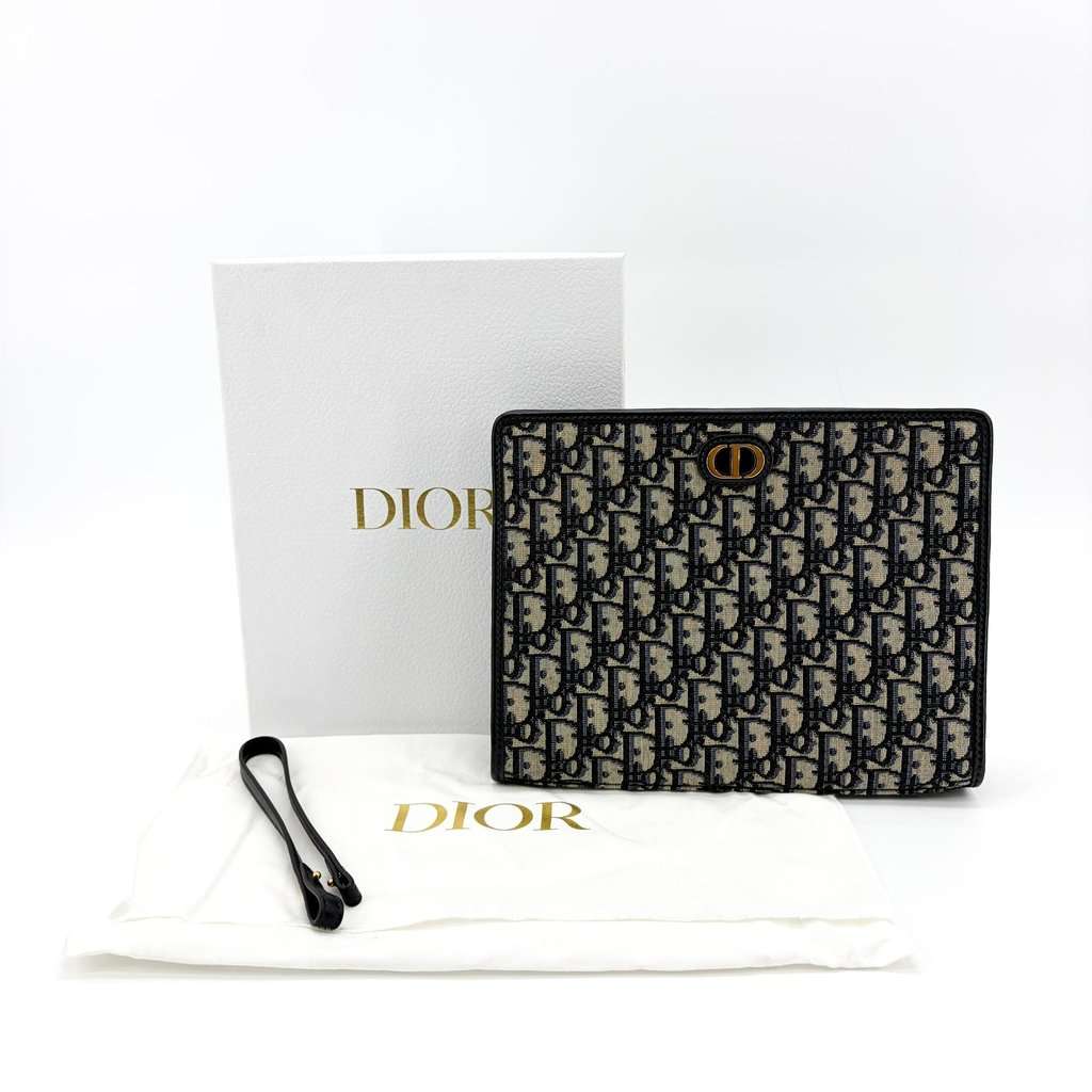 Dior 30 Montaigne Beauty Pouch Blue Oblique Jacquard Beige Jacquard Very good - Back View