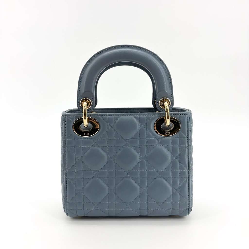 Dior Mini Lady Dior Bag Cloud Blue Lambskin Gold Hardware Blue Leather Very good - Inside View