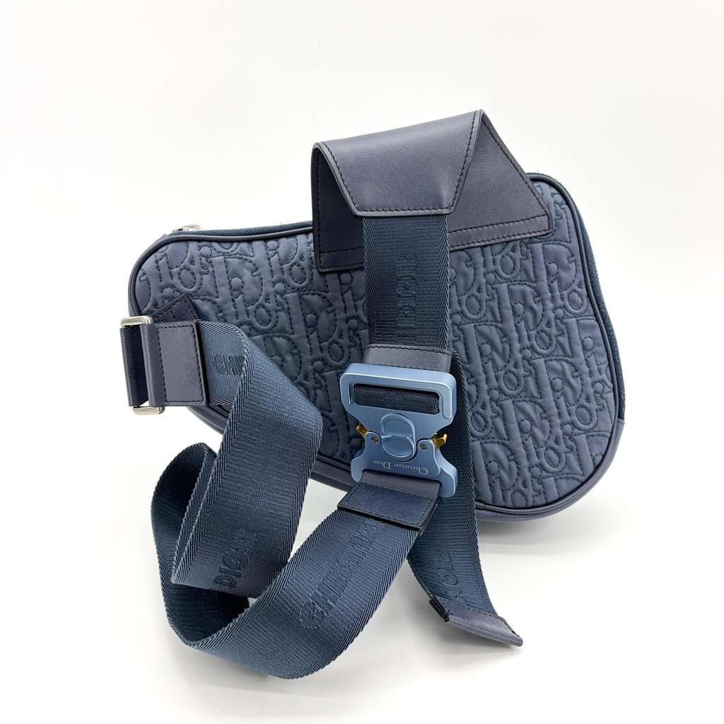 Dior Saddle Bag Navy Oblique Technical Fabric Blue Leather Very good - Inside View