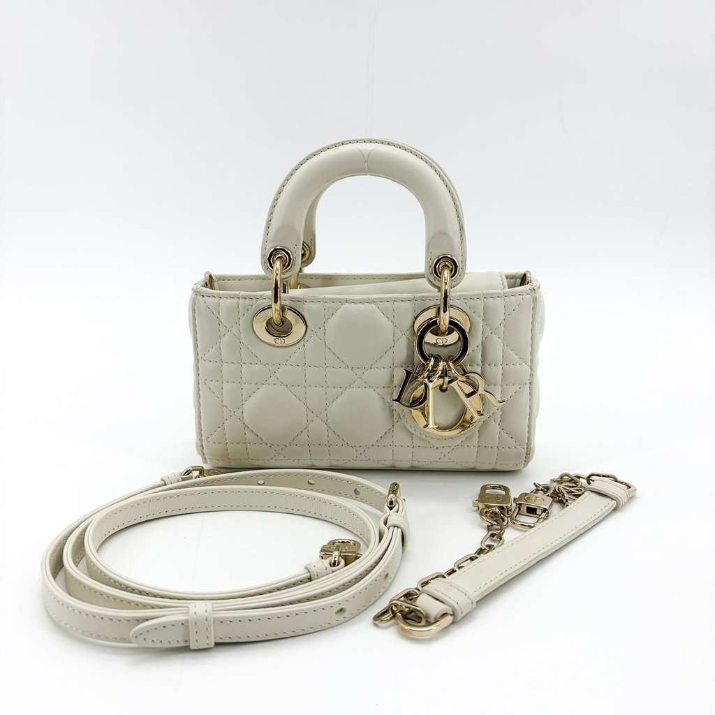 Dior Micro Lady Dejoy Back Latte White Leather Very good - Back View