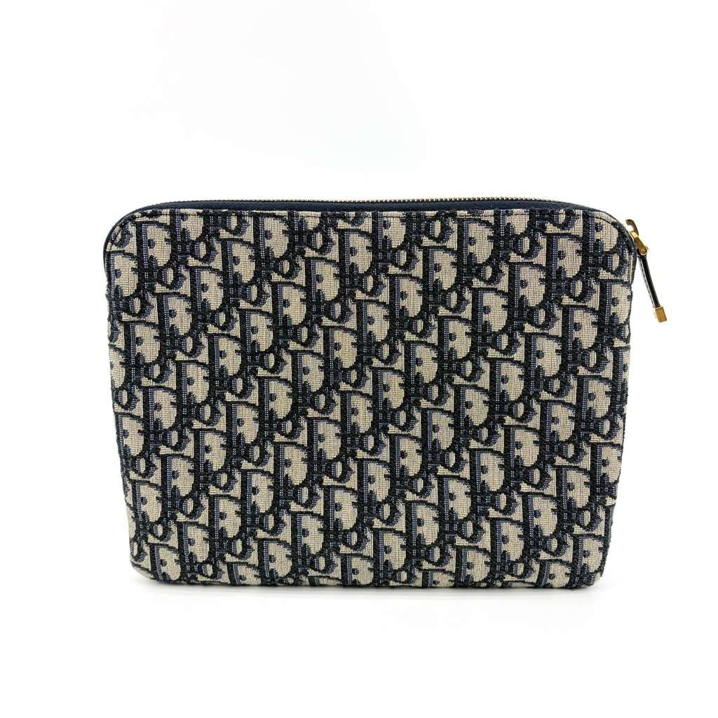 Dior Oblique Jacquard Zipped Pouch Navy Beige Canvas Good - Inside View
