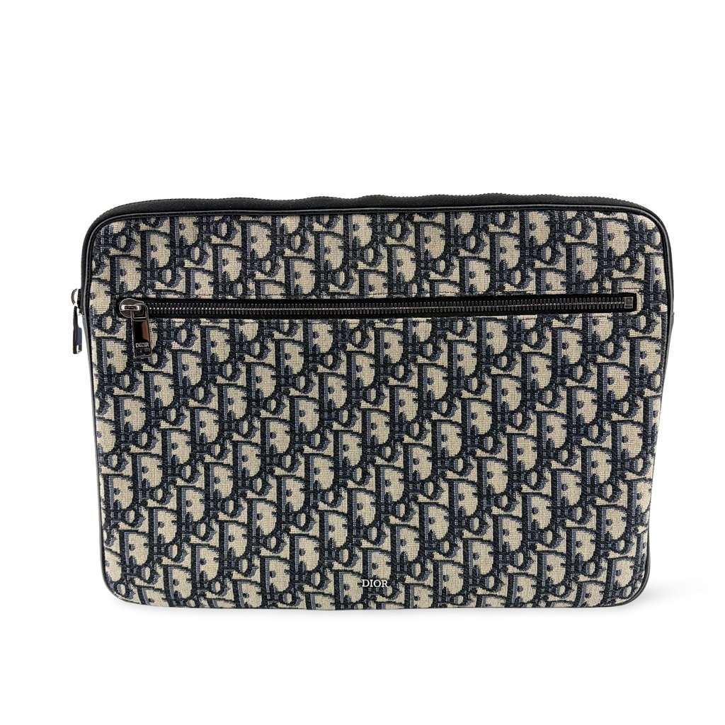 Dior Oblique A4 Document Holder Navy Beige Canvas Good - Front View