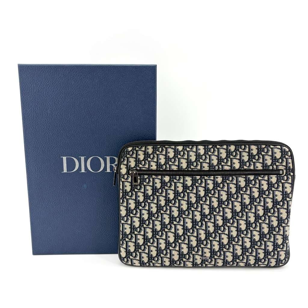 Dior Oblique A4 Document Holder Navy Beige Canvas Good - Back View