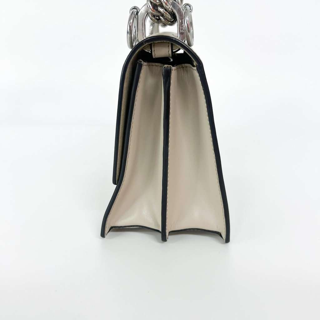 Fendi Khan Eye Small Shoulder Bag Beige Ecru Leather Good - Model View