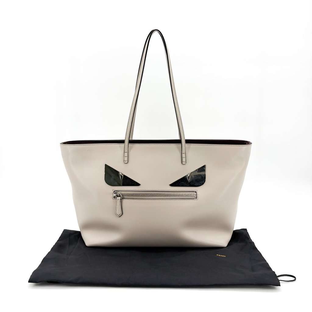 Fendi Monster Eyes Roll Tote Bag Ivory Silver Leather Good - Back View