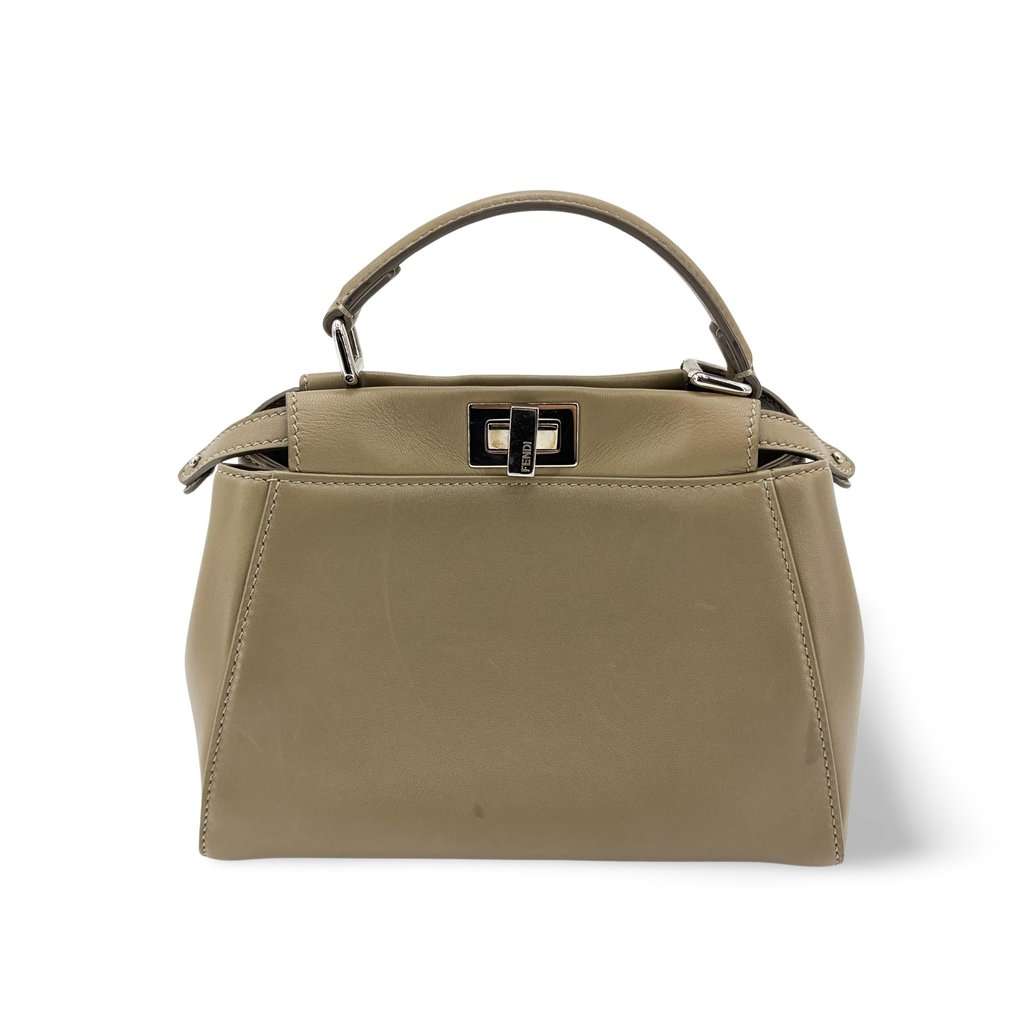 Fendi Peekaboo Mini Dove Grey Silver Beige Leather Fair - Front View