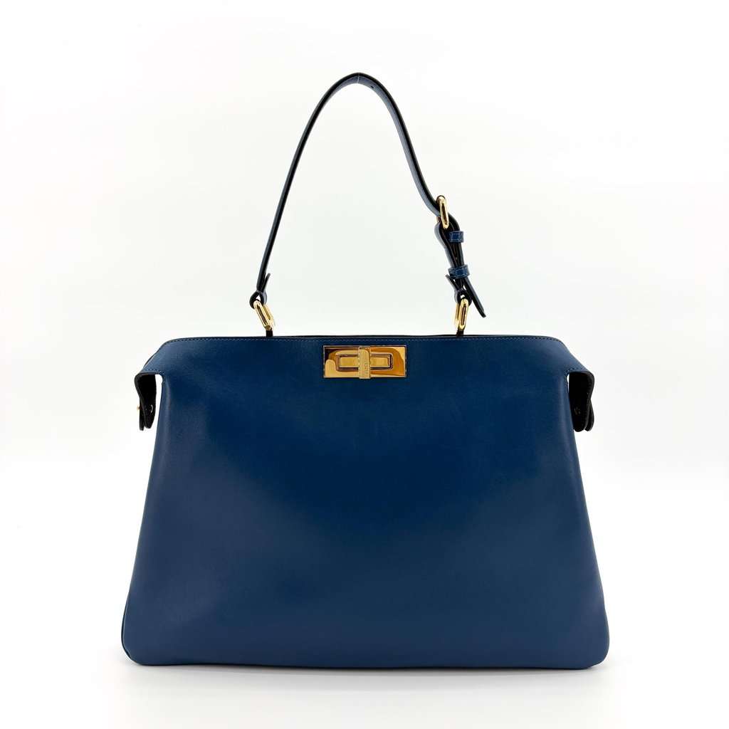 Fendi Peekaboo Essentials Large Blue Calfskin Gold Hardware Blue Leather Good - Inside View