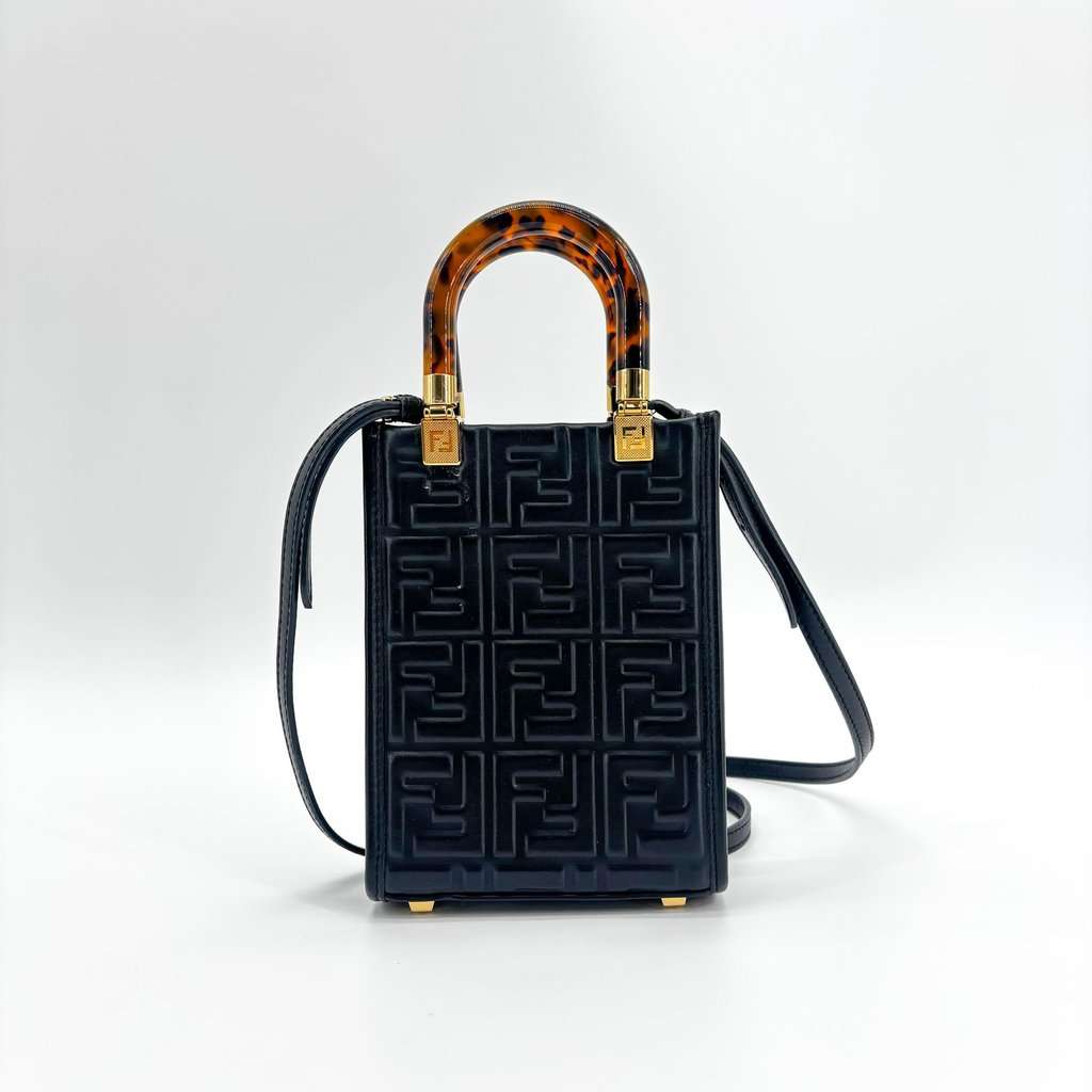 Fendi Mini Sunshine Shopper Bag Black Leather Black Leather Very good - Back View
