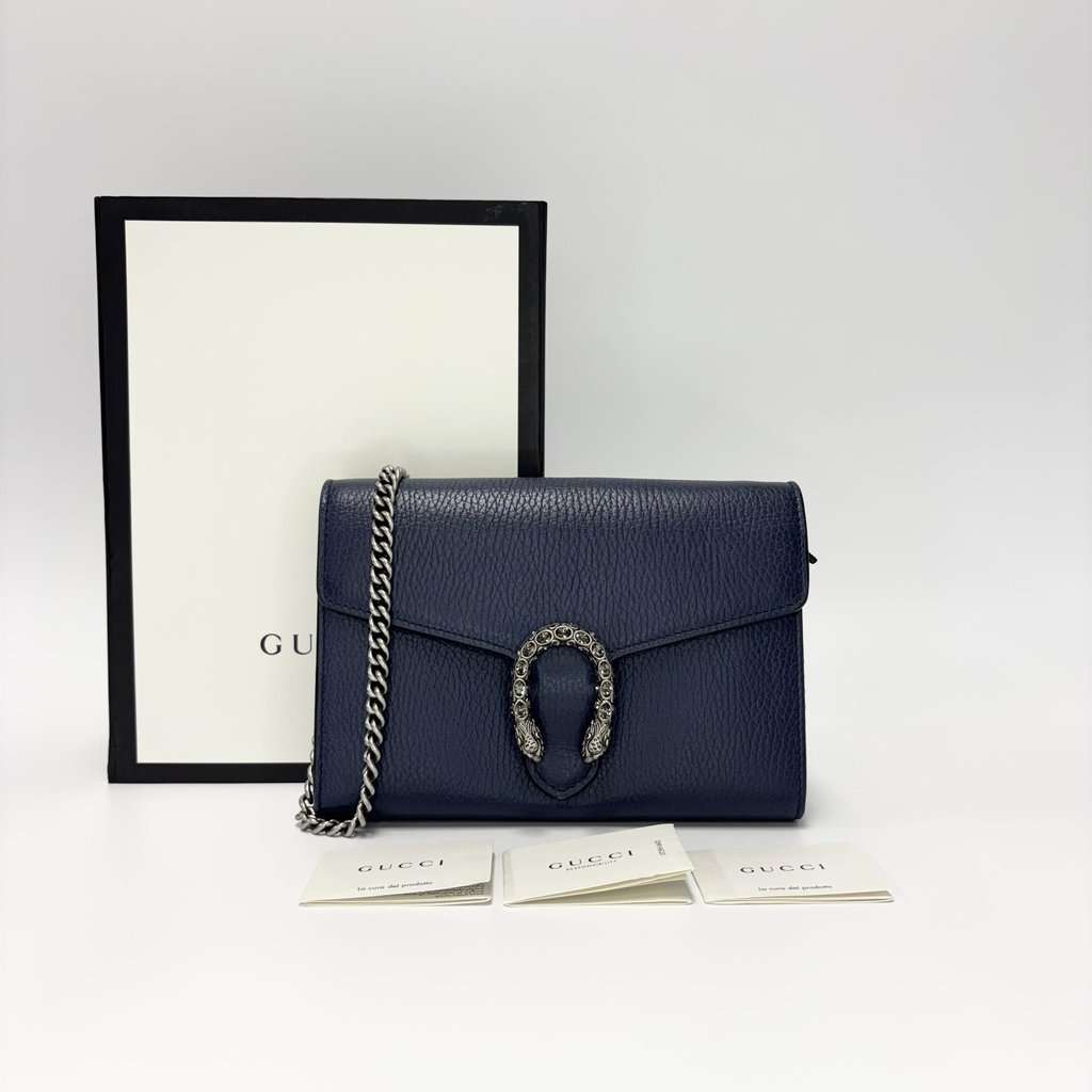 Gucci Dionysus Mini Leather Chain Bag Navy Navy Leather Good - Back View