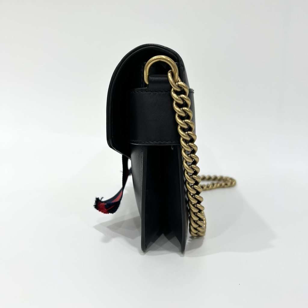 Gucci Broadway Sylvie Bag (Ribbon and Tiger Brooch) Black Leather Good - Box View