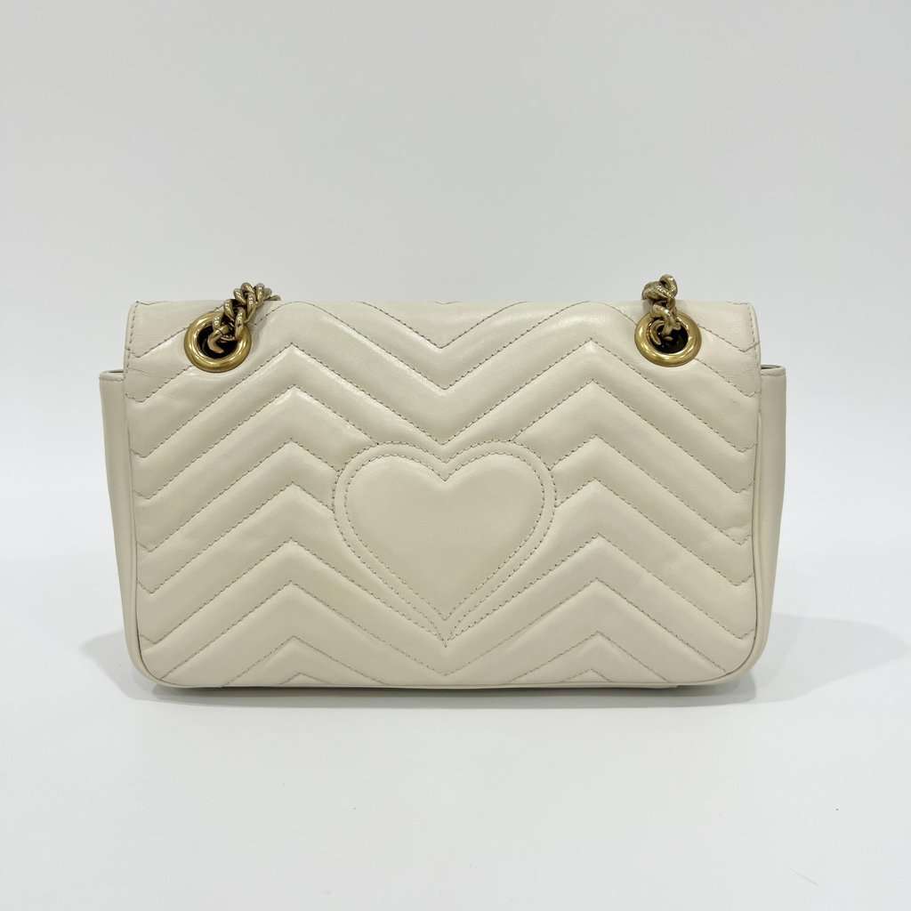 Gucci GG Marmont Small Shoulder Bag White White Leather Fair - Back View