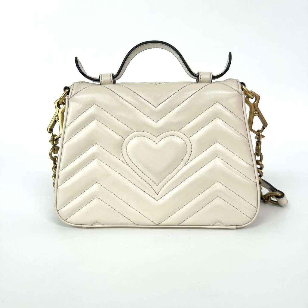Gucci GG Marmont Mini Top Handle Bag White Ecru Leather Good - Inside View