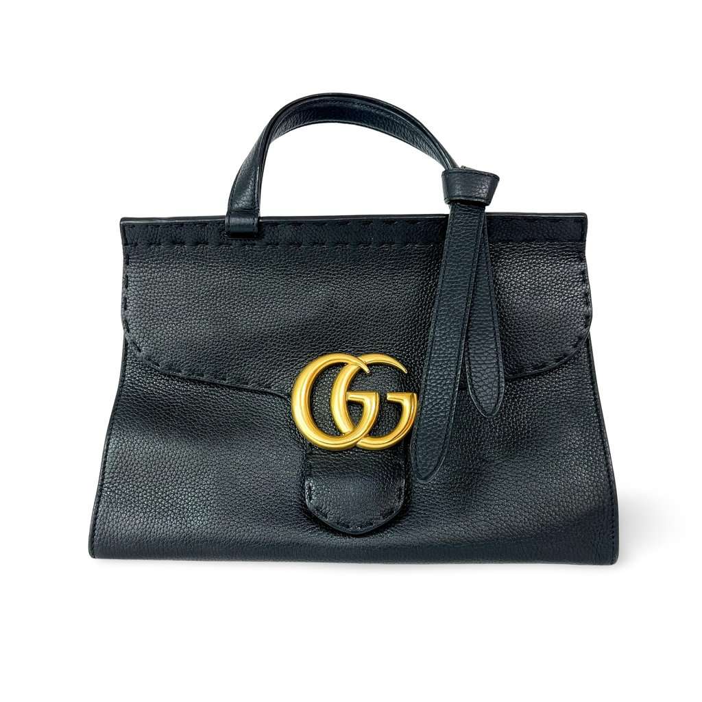 Gucci GG Marmont Small Top Handle Bag Black Black Leather Good - Front View