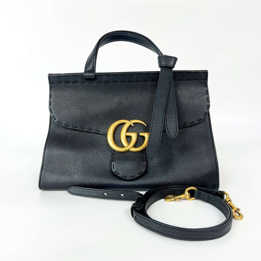 Gucci GG Marmont Small Top Handle Bag Black Black Leather Good - Back View