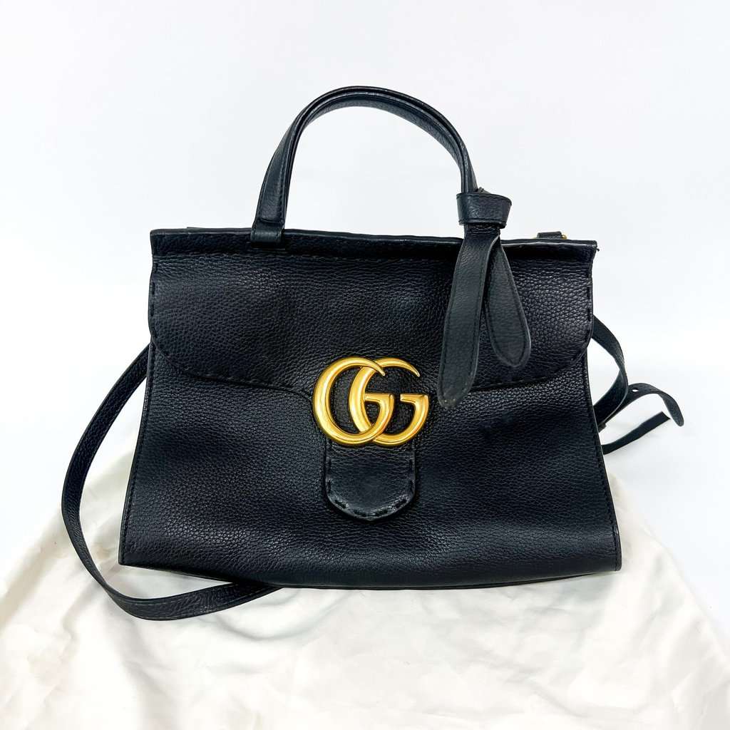 Gucci GG Marmont Small Top Handle Bag Black Black Leather Good - Back View