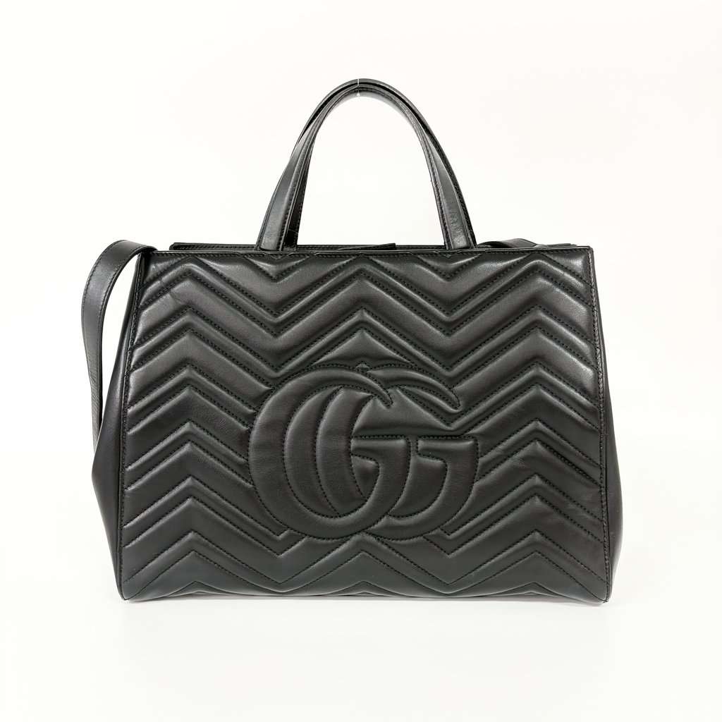 Gucci GG Marmont Small Matelassé Tote Bag Black Black Leather Good - Back View