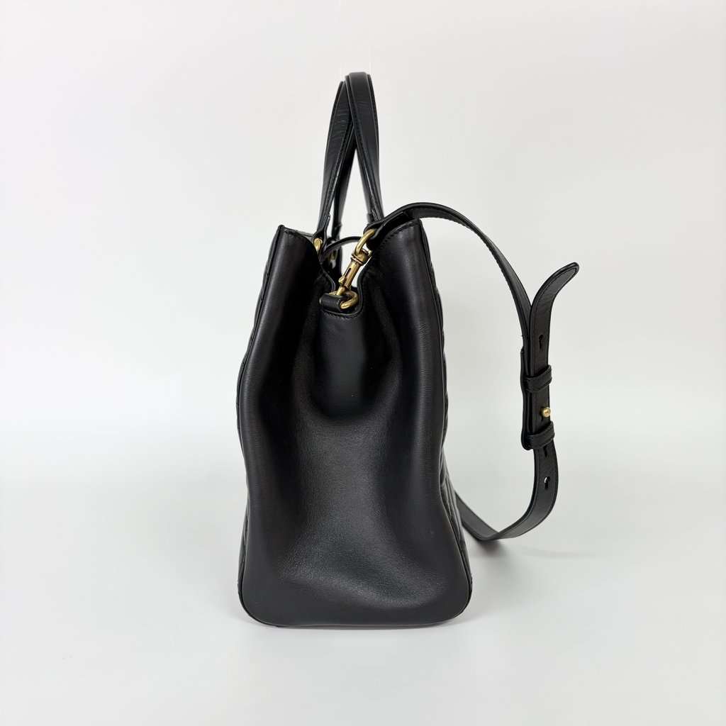 Gucci GG Marmont Small Matelassé Tote Bag Black Black Leather Good - Model View