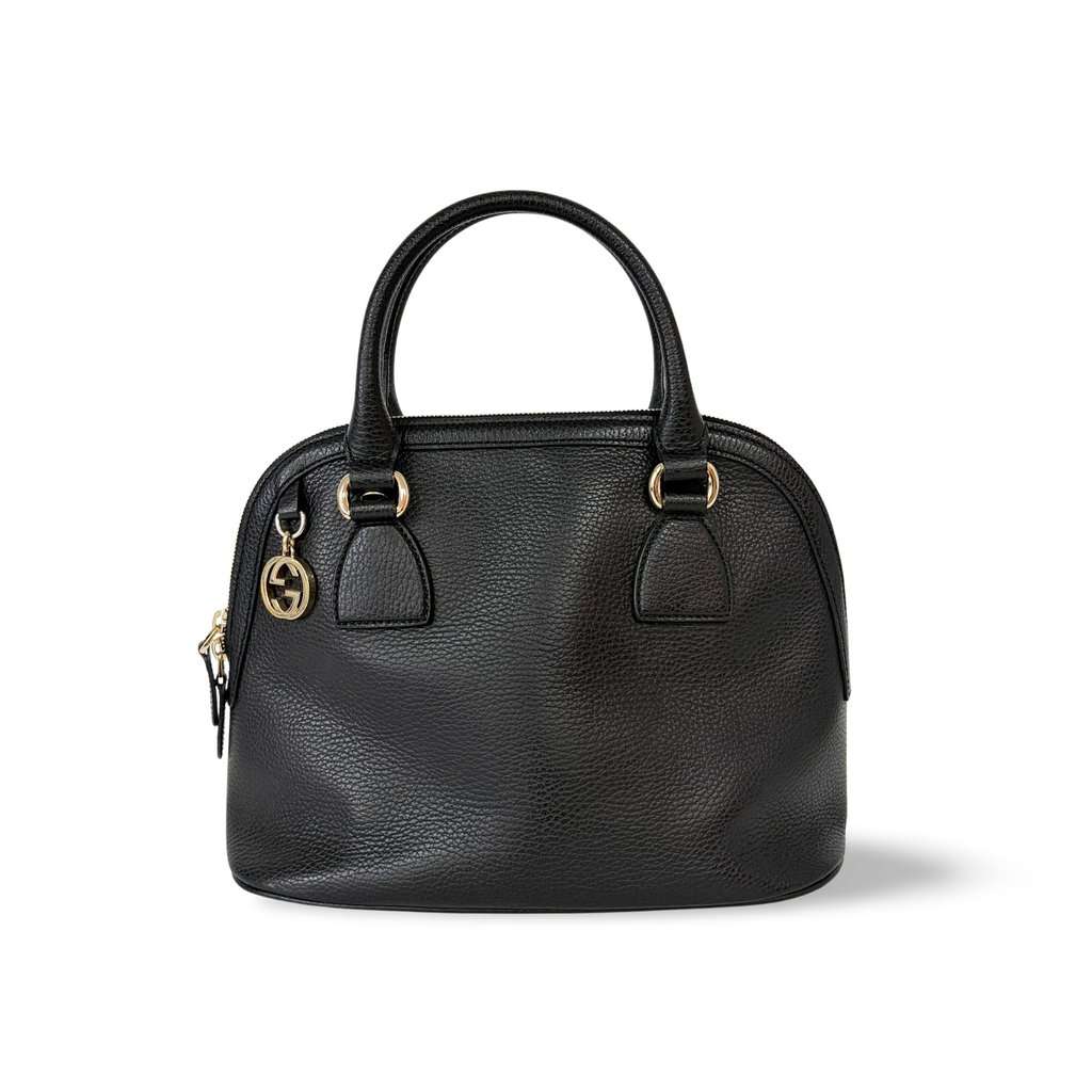 Gucci Interlocking G Logo Dome Handbag Small Black Black Leather Good - Front View