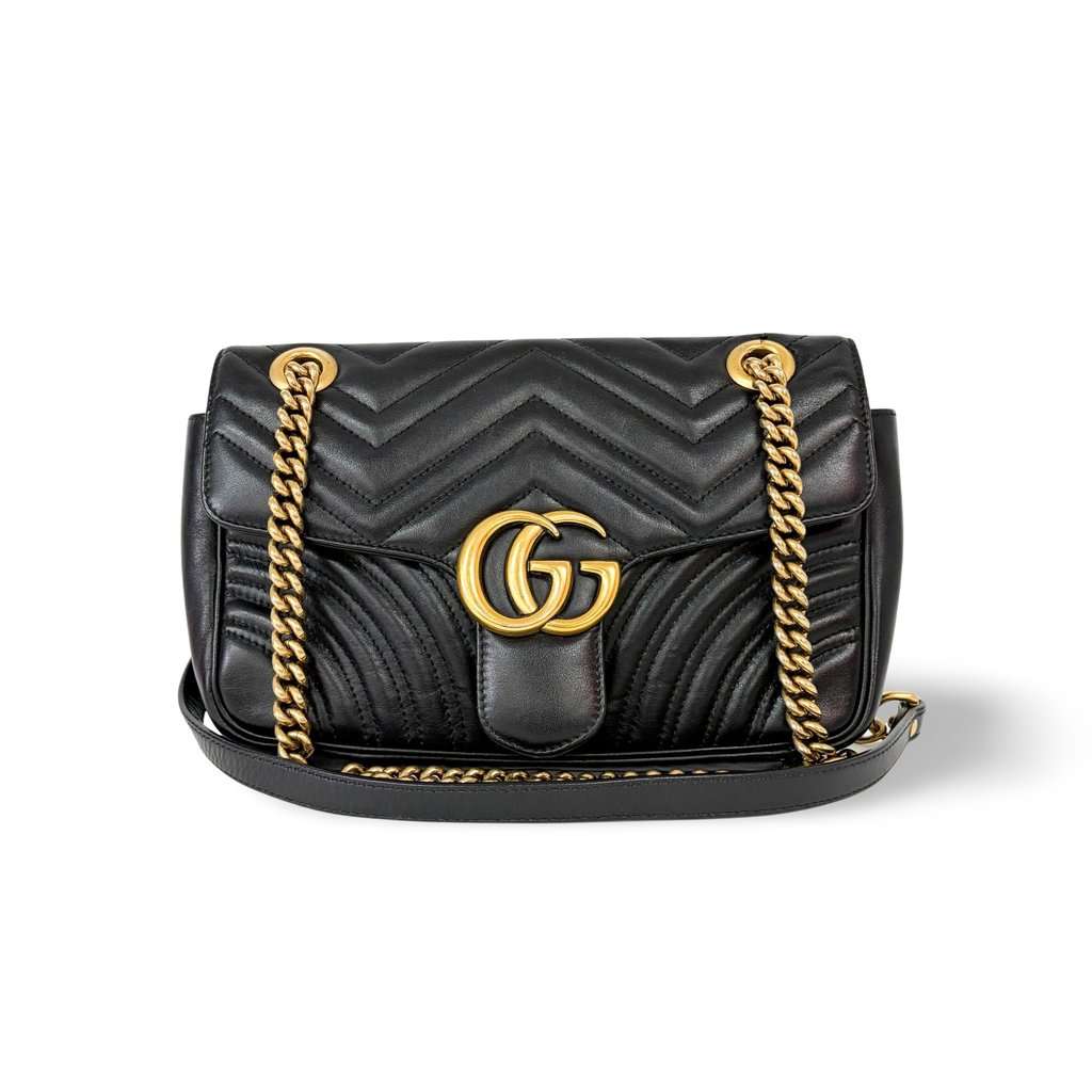 Gucci GG Marmont Small Matelassé Shoulder Bag Black with Gold Hardware MultiColor Leather Good - Front View