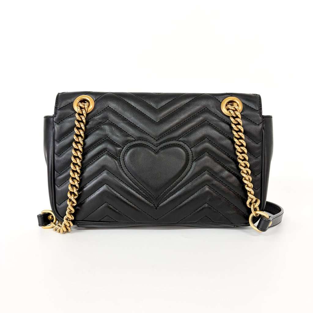 Gucci GG Marmont Small Matelassé Shoulder Bag Black with Gold Hardware MultiColor Leather Good - Back View