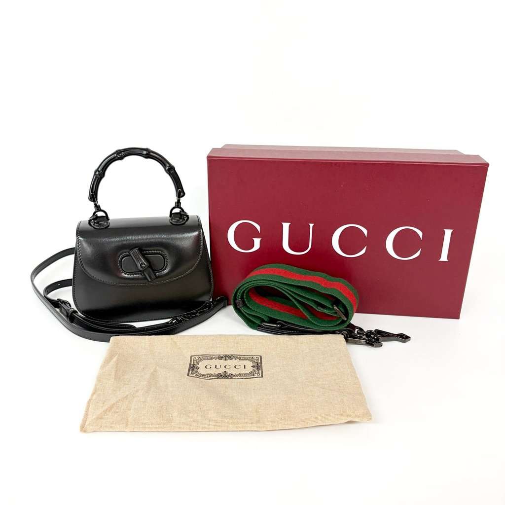 Gucci Bamboo 1947 Mini Top Handle Bag Black MultiColor Leather Very good - Back View