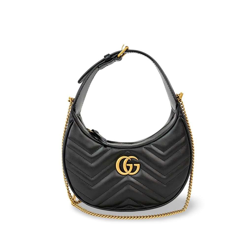 Gucci GG Marmont Half Moon Mini Shoulder Bag Black MultiColor Leather Very good - Front View